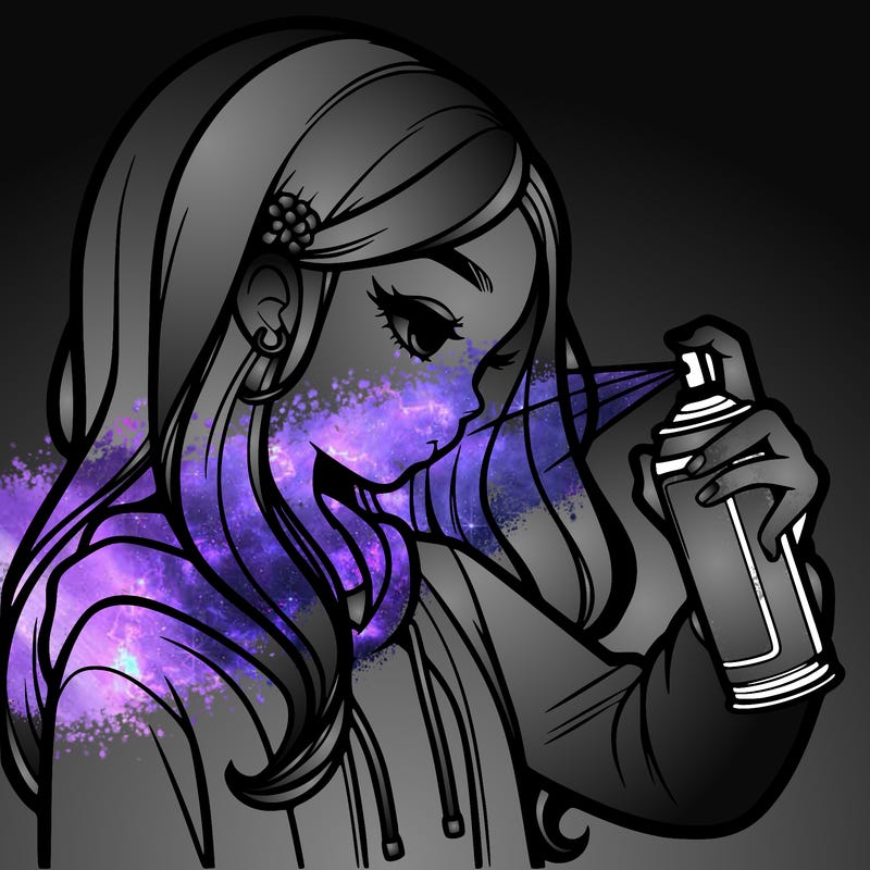 a realistic girl spray painting