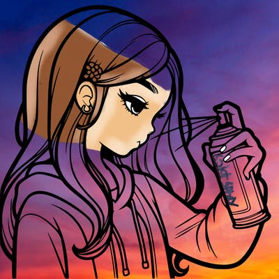 a realistic girl spray painting