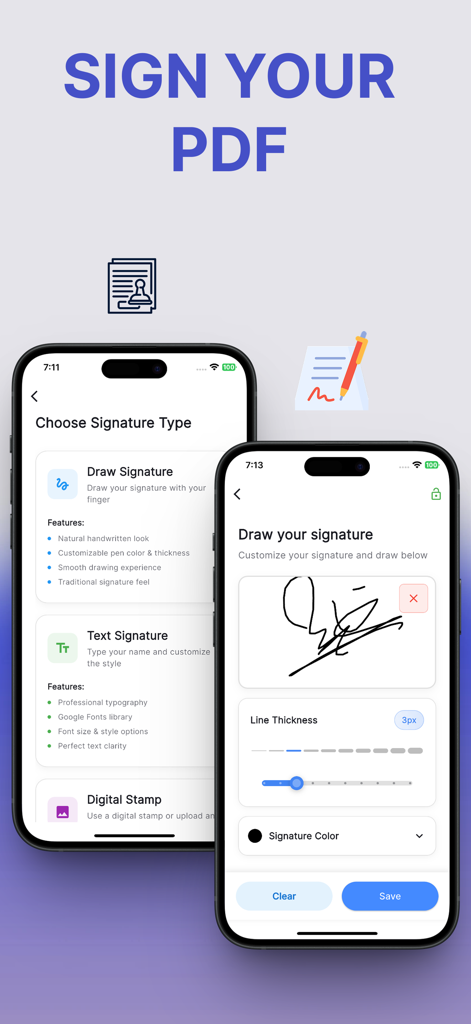 Easy PDF: AI Tools, Sign, Edit - Interfaz de la aplicación Easy PDF mostrando diferentes formas de firmar un documento en un dispositivo móvil