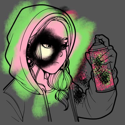 a realistic girl, spray painting