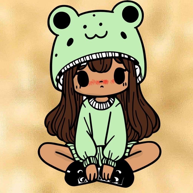 a girl wearing a frog hat and some frog socks