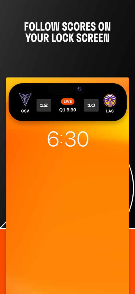 WNBA: Live Games & Scores - Mobile phone lock screen displaying live WNBA scores and game updates.