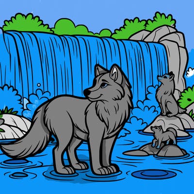 waterfall wolf