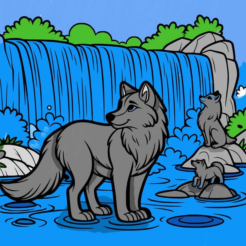waterfall wolf