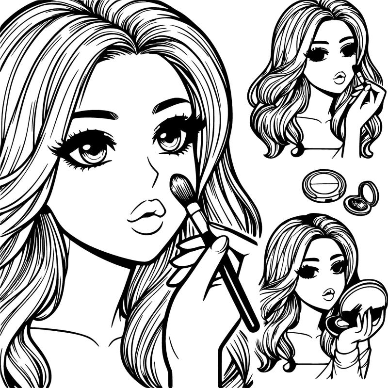 realistic pretty girl doing her makeup