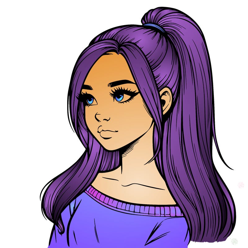 realistic girl with a high ponytail