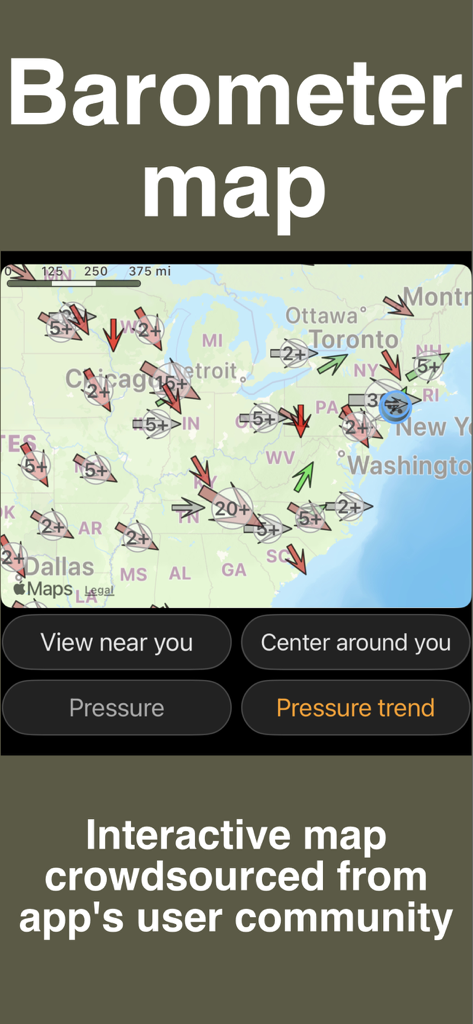 Altimeter & Barometer Pro - Interactive crowdsourced barometric pressure trend map