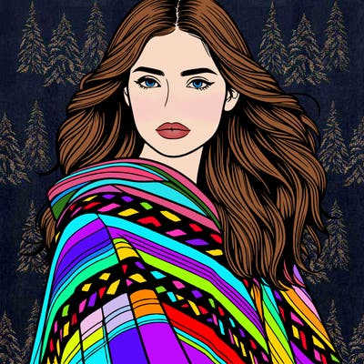 a woman with a poncho realistic