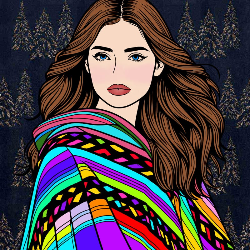 a woman with a poncho realistic