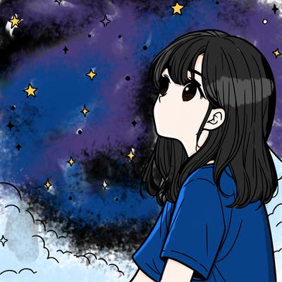 girl looking at stars realistic