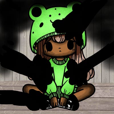 a girl wearing a frog hat and some frog socks