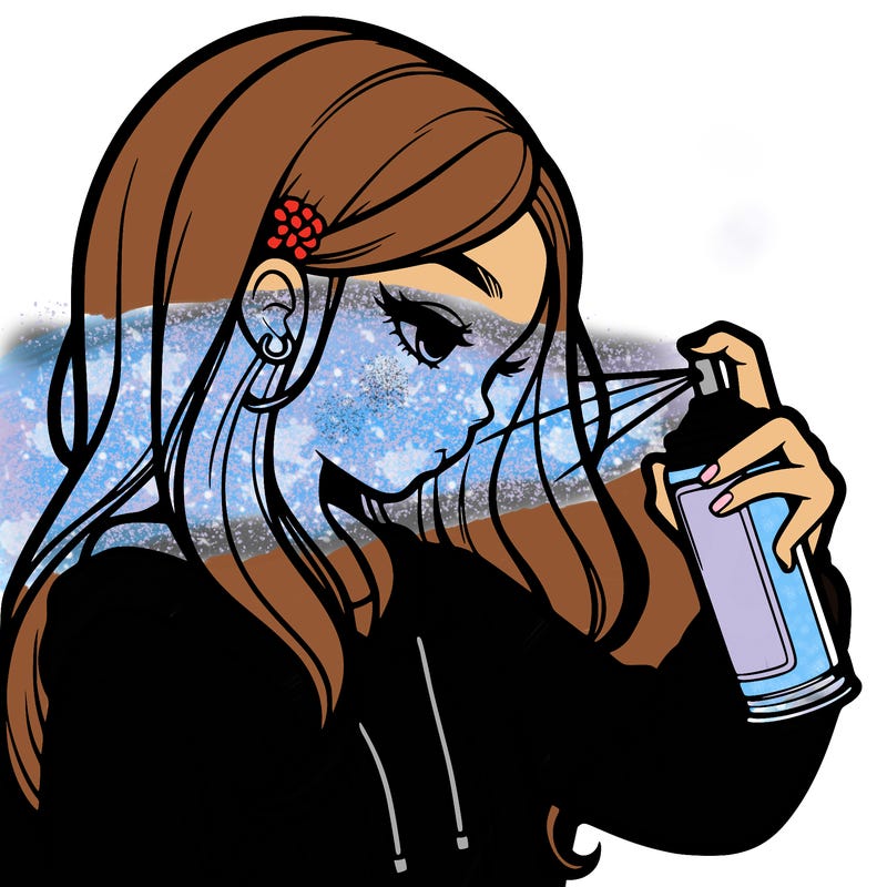 a realistic girl spray painting