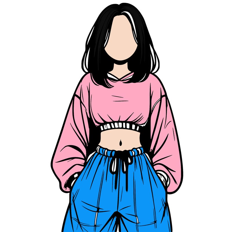 realistic girl faceless with baggy pants and a crop top