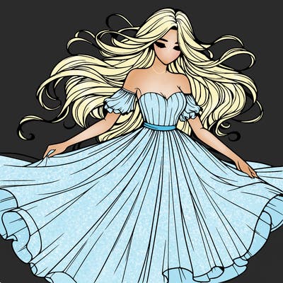 realistic woman wearing a dress that's flowing in the wind