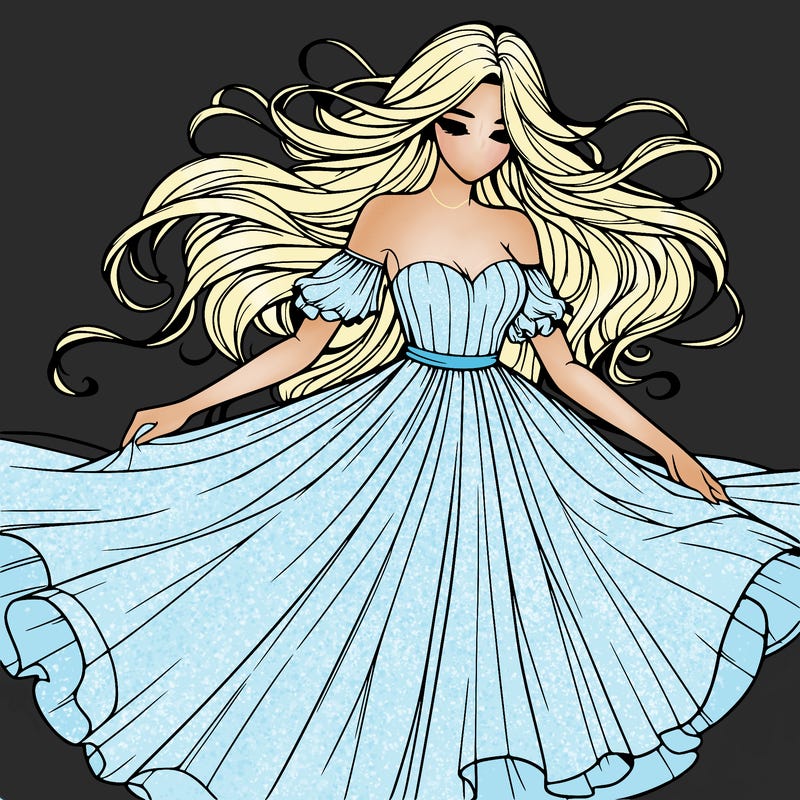 realistic woman wearing a dress that's flowing in the wind