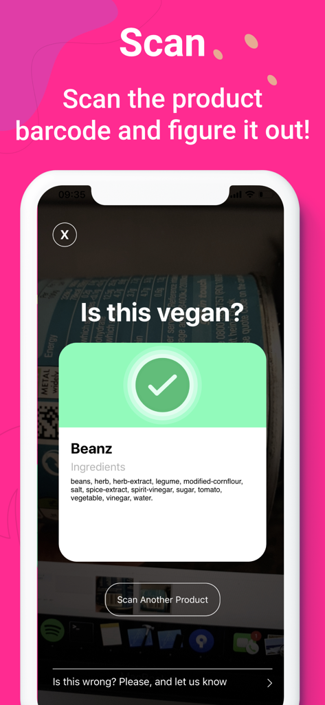 iVegan - L'app iVegan scansiona un prodotto per verificare se è vegano con un risultato di segno di spunta verde