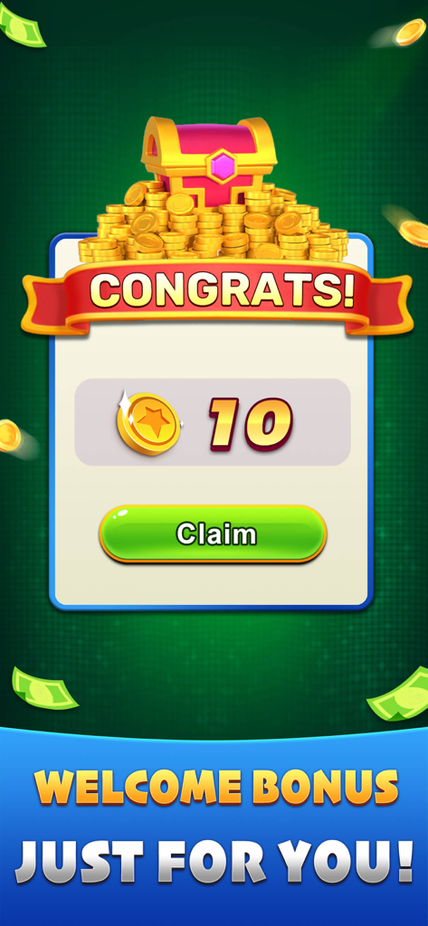 Bingo Ouro welcome bonus screen with a gold coin reward and claim button