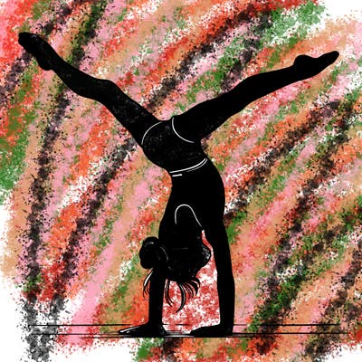 realistic gymnastic hand stand girl in four splits