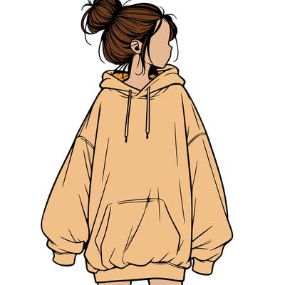 realistic girl with a oversized sweatshirt on and a bun