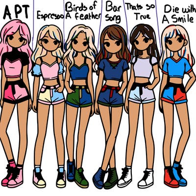 a group of girls wearing crop tops and shorts