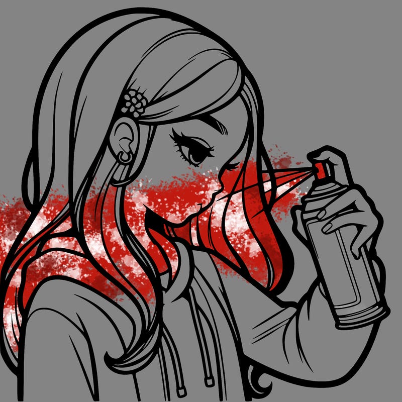 a realistic girl spray painting