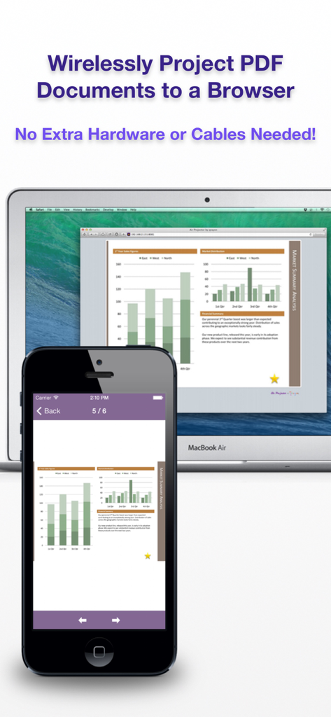 Air Projector - Air Projector app projecting a PDF document wirelessly from an iPhone to a laptop web browser