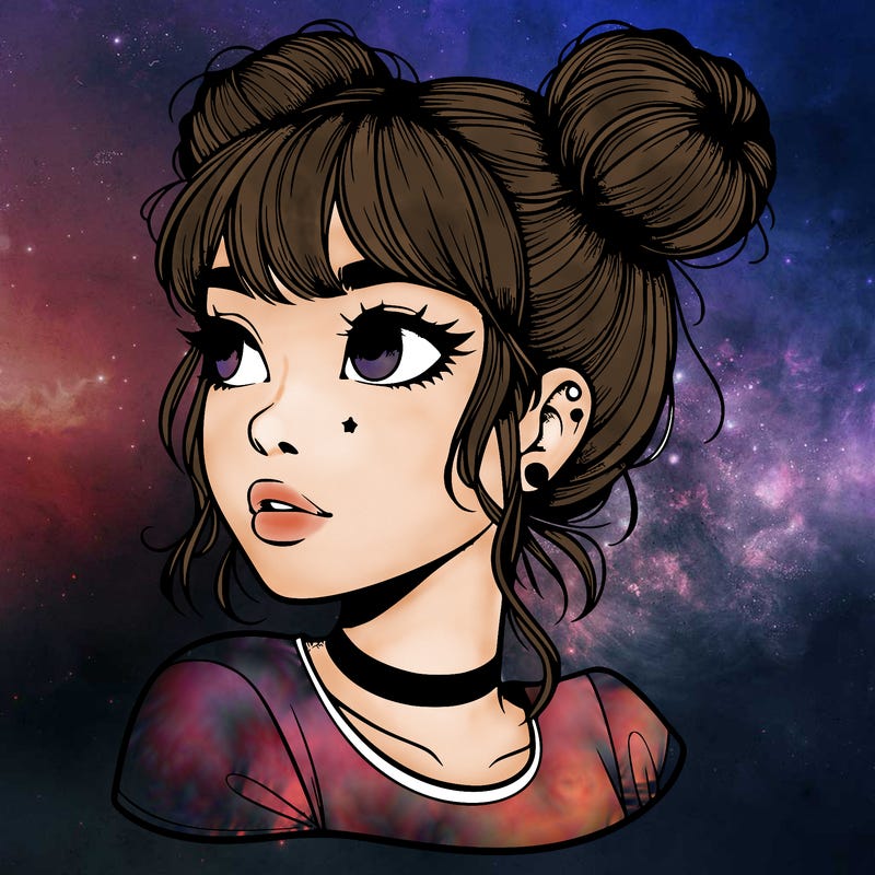 realistic girl with spacebuns