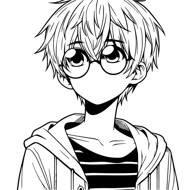 boy with white hair and circle sunglasses anime