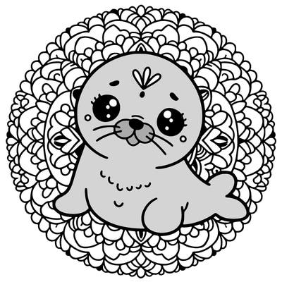 a cute baby seal mandala