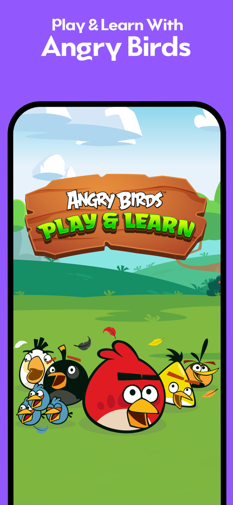 SKIDOS Learning Games for Kids - Captura de pantalla de la aplicación de aprendizaje SKIDOS con personajes de Angry Birds y texto de jugar y aprender