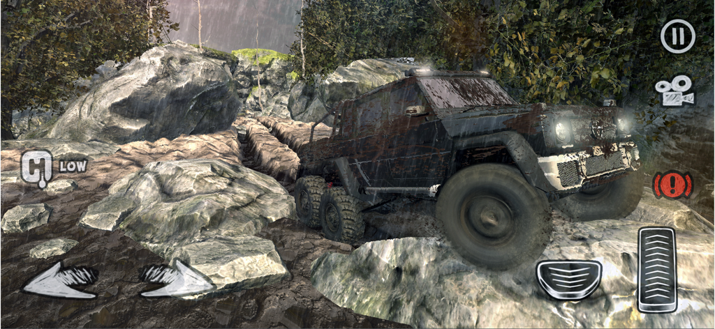 4x4 Next Gen Offroad - Muddy offroad truck driving through rocky terrain in the rain
