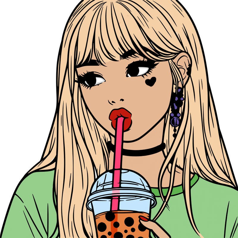 aesthetic realistic girl drinking boba