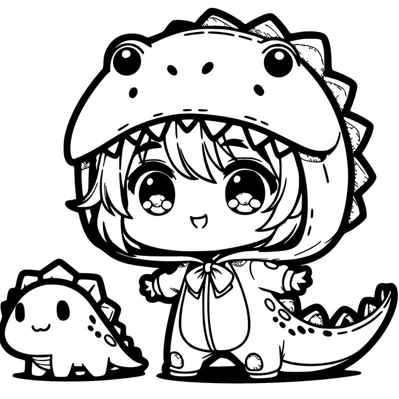 chibi girl in dinosaur costume