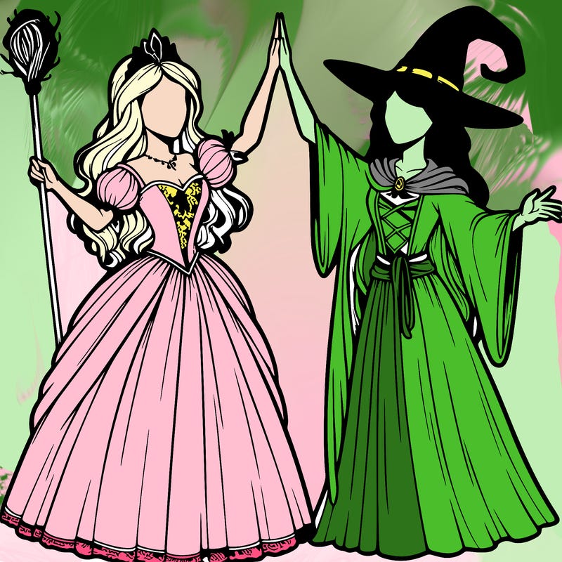 detailed realistic split of a princess and a witch