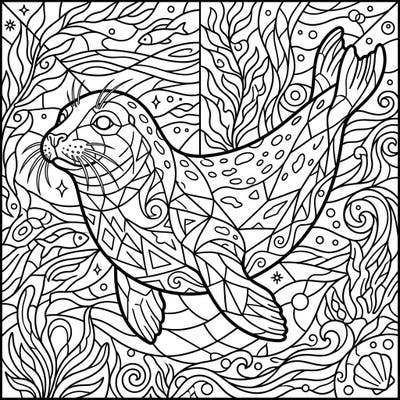 Embark on an artistic journey with our Grey Seal in a beautiful stained glass design, perfect for relaxation and creative expression. This free printable coloring page offers a unique blend of marine wonder and intricate patterns.