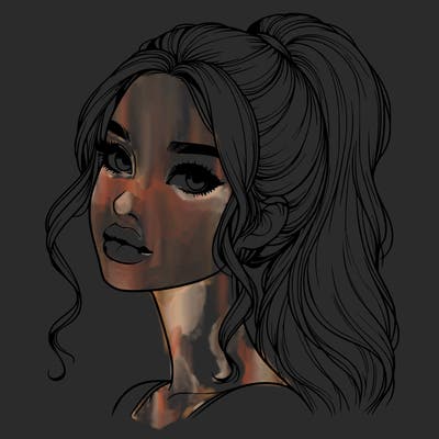 realistic girl with a ponytail on her hair and lips