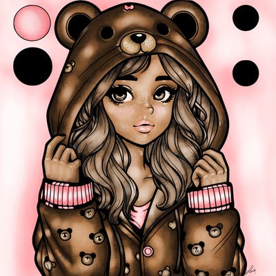 realistic girl in a animal pjs hoodie