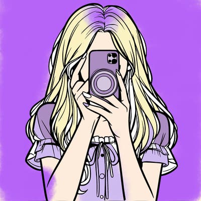 a realistic girl holding her phone taking pictures