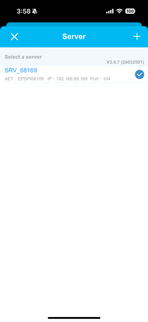 PixDx - Interface for selecting a medical server within the PixDx application