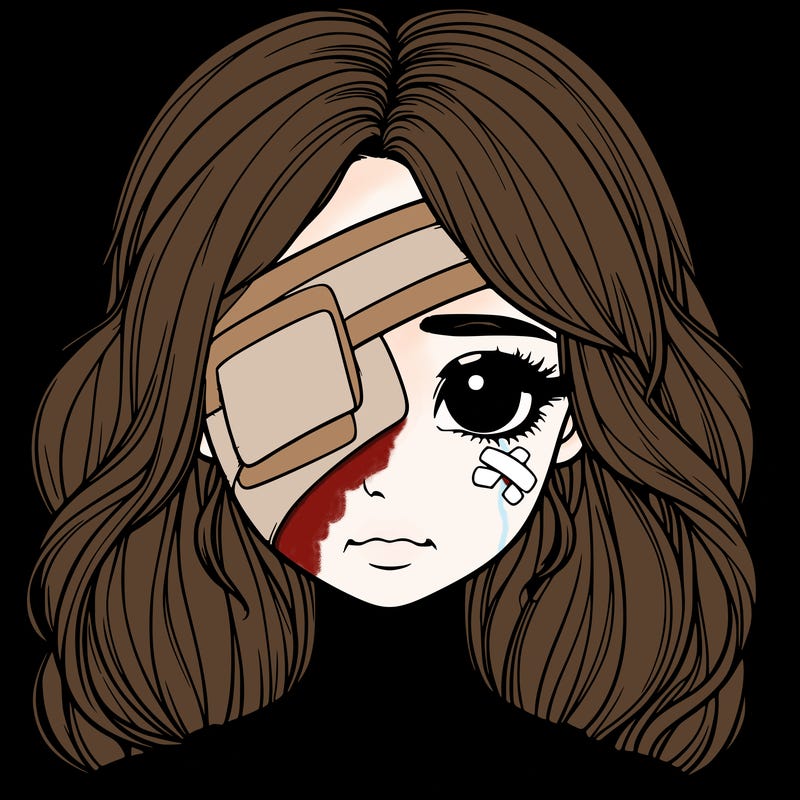 realistic girl with bandage over her eye