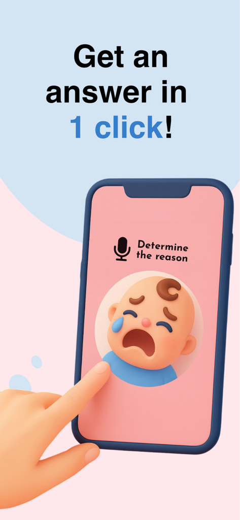 Ein Smartphone zeigt die WeepAdvisor App-Oberfläche, um den Grund für das Schreien eines Babys mit einem Klick zu identifizieren