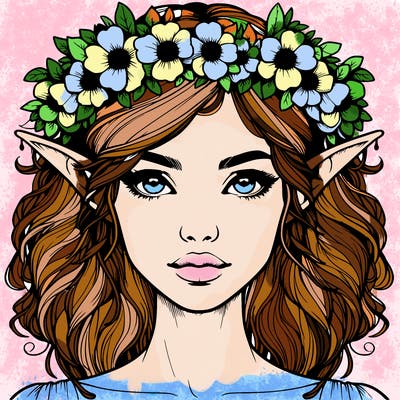 realistic female elf with flower crown