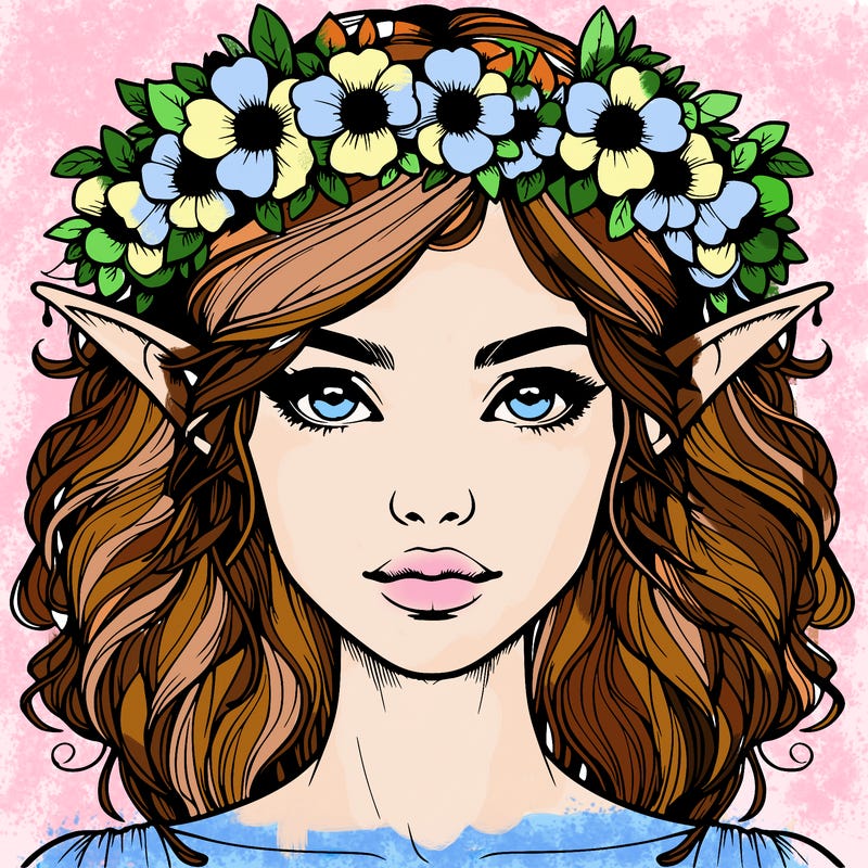 realistic female elf with flower crown
