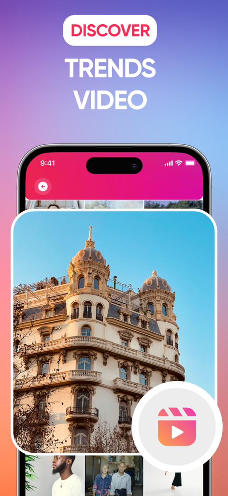 InSaver - Save Reel & Video - InSaver app interface showing the Discover Trends Video feature for saving Instagram reels.