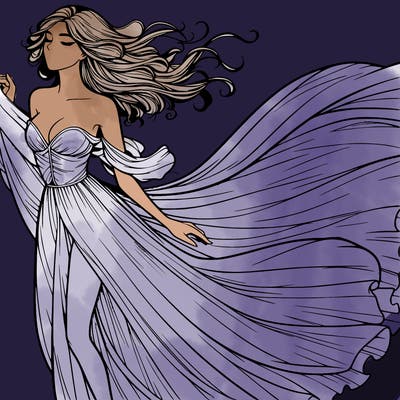 realistic woman in dress flowing the the wind