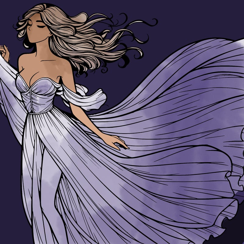 realistic woman in dress flowing the the wind