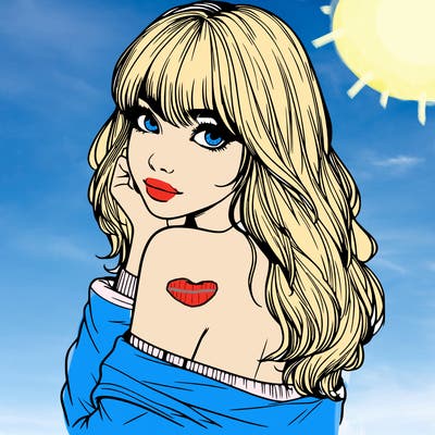 realistic girl with bangs looking over her shoulder