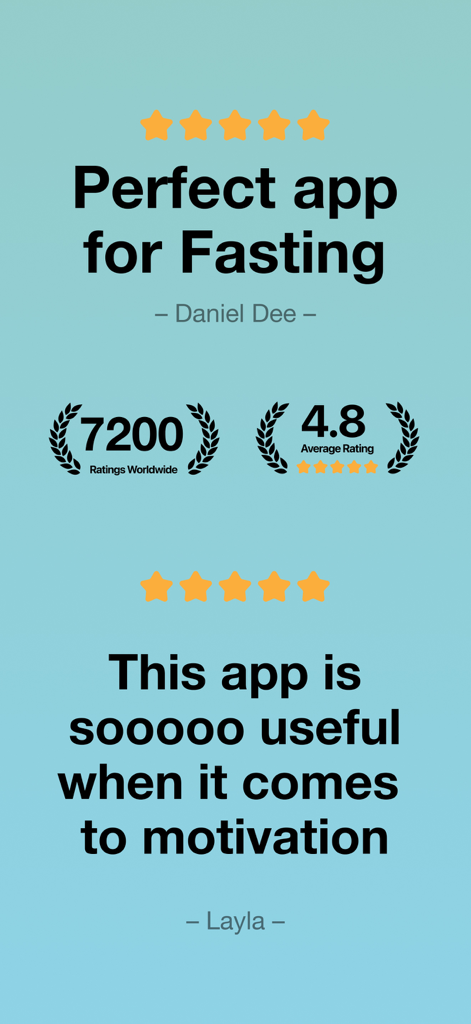 Reseñas de usuarios y una calificación promedio de 4.8 estrellas para la aplicación Suavita Fasting Tracker.