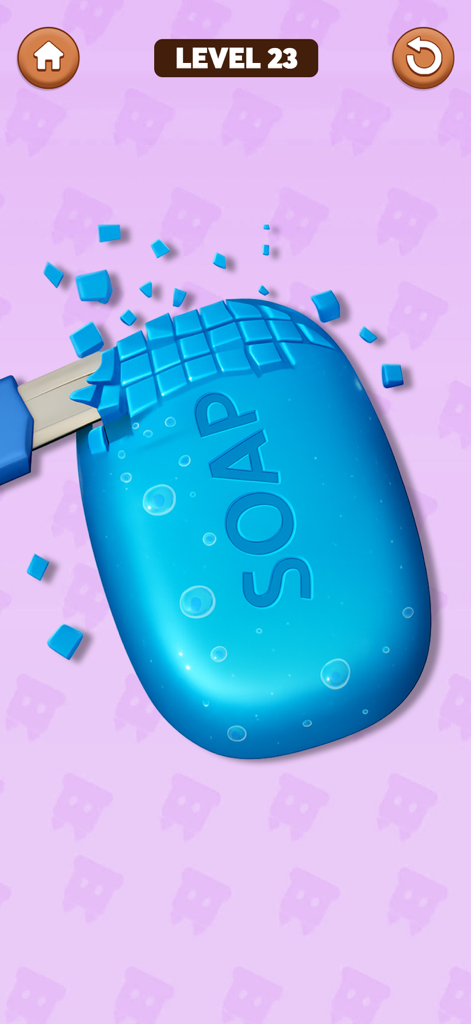 AntiStress Fidget Pop It Games - Barra de jabón azul siendo cortada en pequeños cubos en un satisfactorio juego móvil ASMR