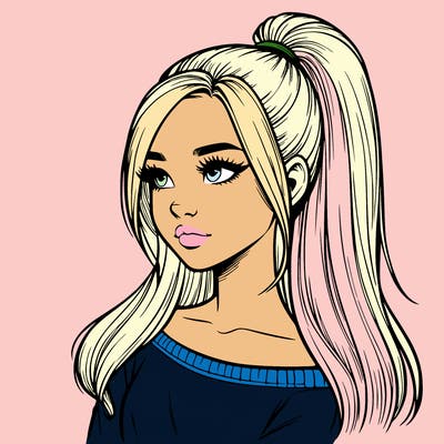 realistic girl with a high ponytail